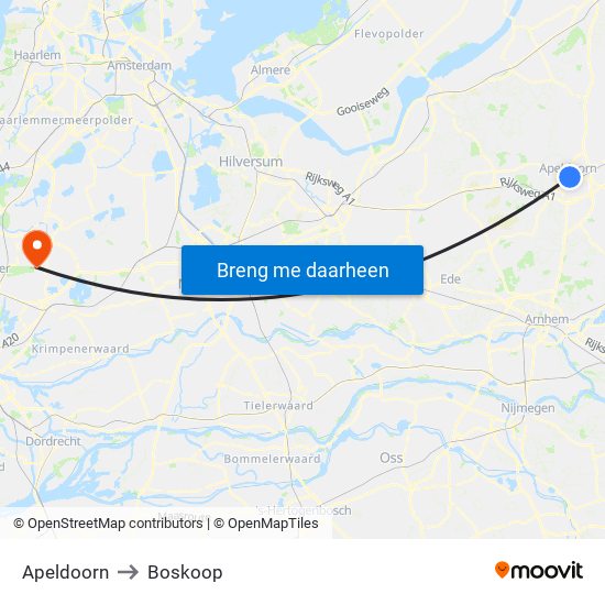 Apeldoorn to Boskoop map