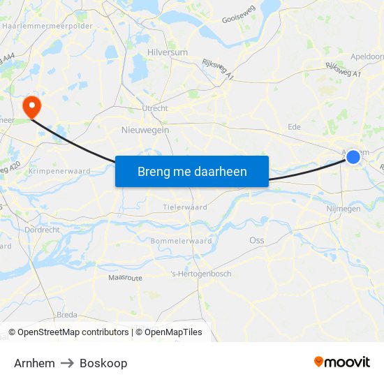 Arnhem to Boskoop map