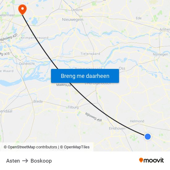 Asten to Boskoop map