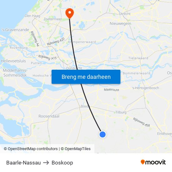 Baarle-Nassau to Boskoop map