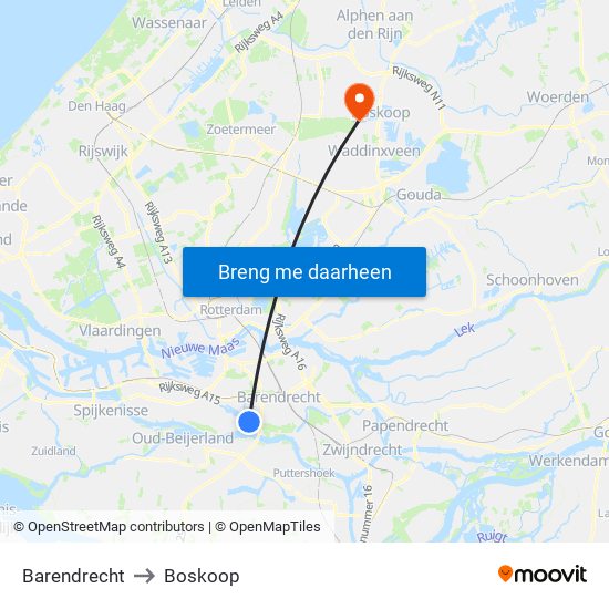 Barendrecht to Boskoop map