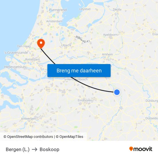 Bergen (L.) to Boskoop map