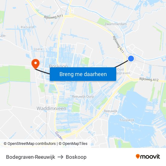 Bodegraven-Reeuwijk to Boskoop map