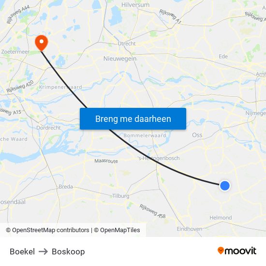 Boekel to Boskoop map