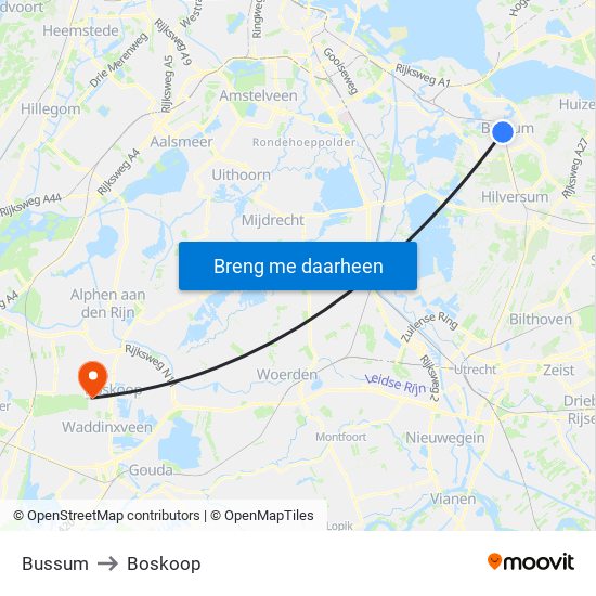 Bussum to Boskoop map