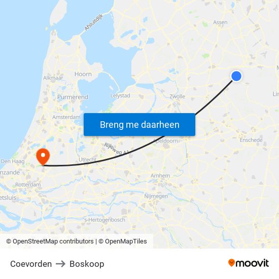Coevorden to Boskoop map
