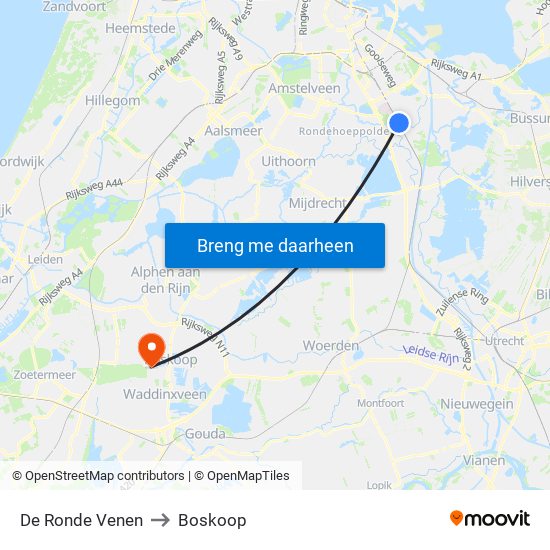 De Ronde Venen to Boskoop map