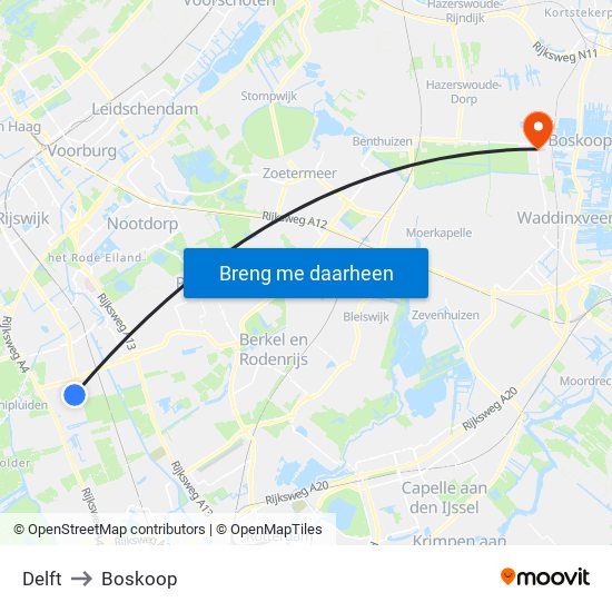 Delft to Boskoop map