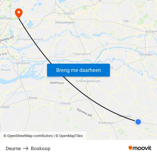 Deurne to Boskoop map