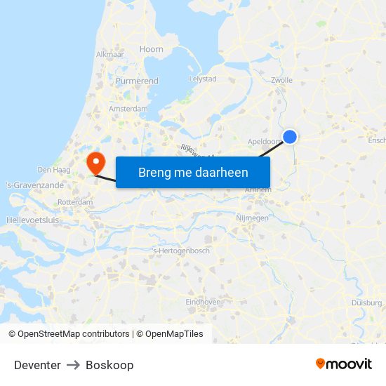 Deventer to Boskoop map