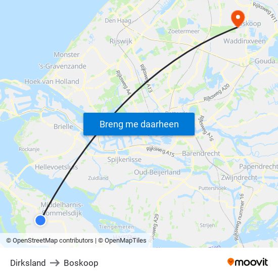 Dirksland to Boskoop map