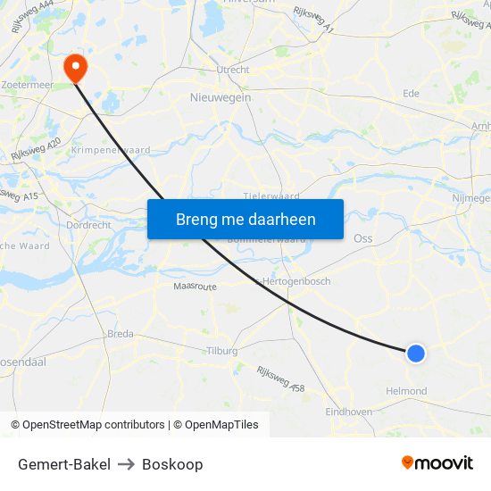 Gemert-Bakel to Boskoop map