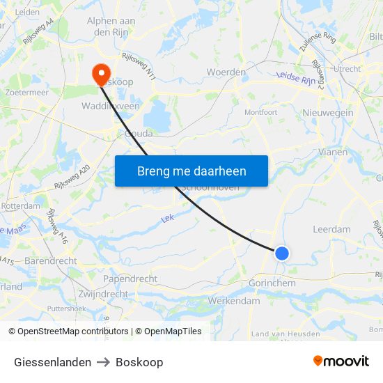 Giessenlanden to Boskoop map
