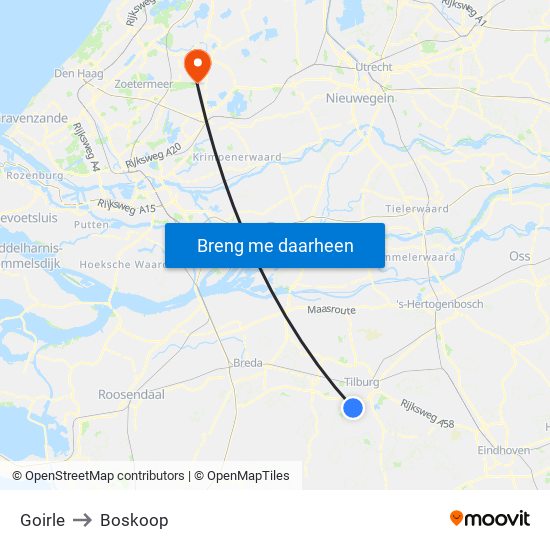 Goirle to Boskoop map