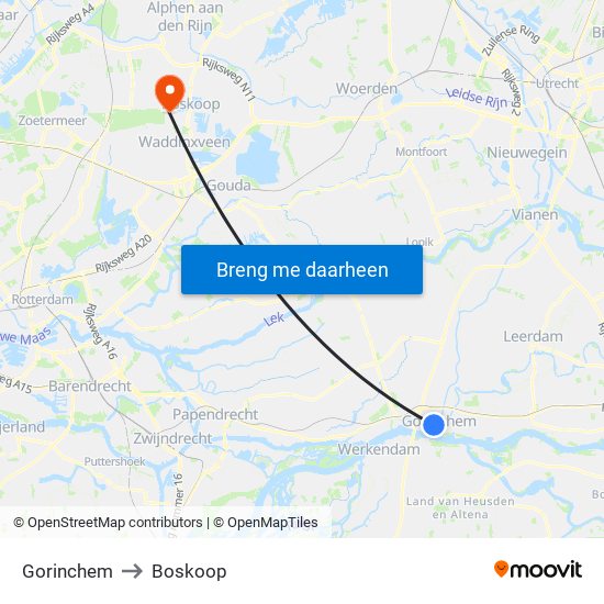 Gorinchem to Boskoop map