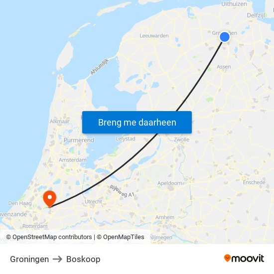Groningen to Boskoop map