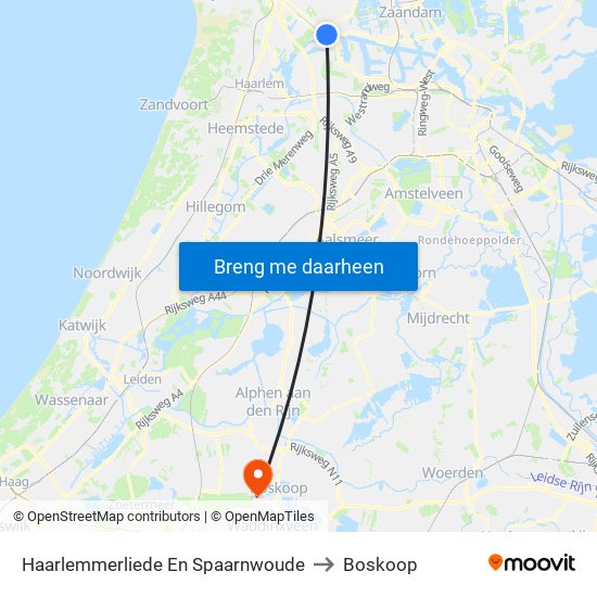 Haarlemmerliede En Spaarnwoude to Boskoop map