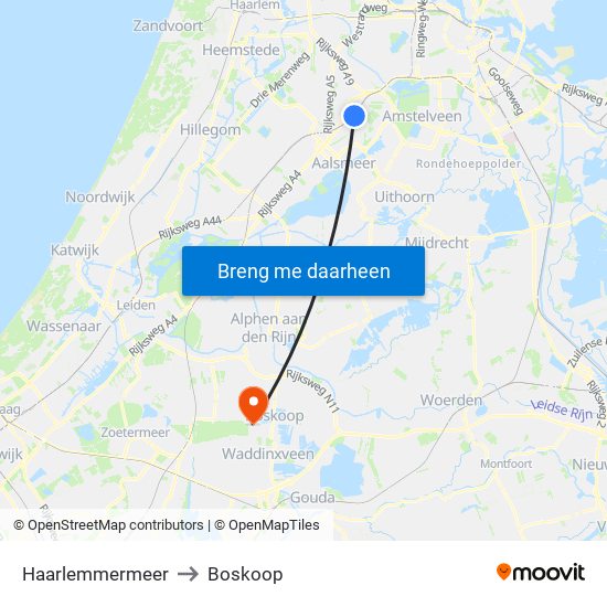 Haarlemmermeer to Boskoop map