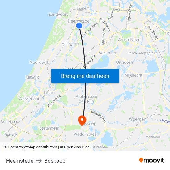 Heemstede to Boskoop map