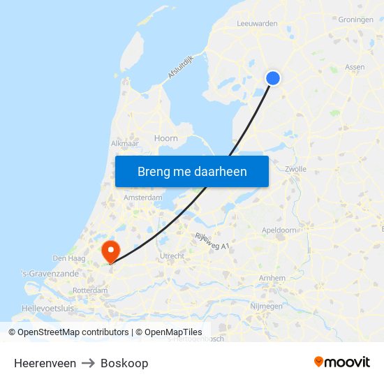 Heerenveen to Boskoop map