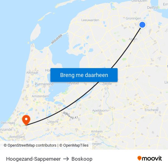 Hoogezand-Sappemeer to Boskoop map