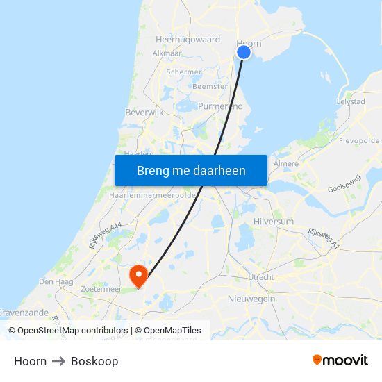 Hoorn to Boskoop map