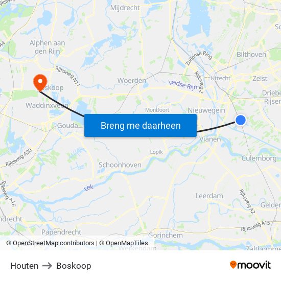 Houten to Boskoop map