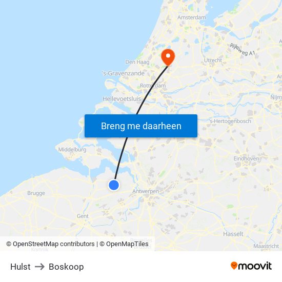 Hulst to Boskoop map