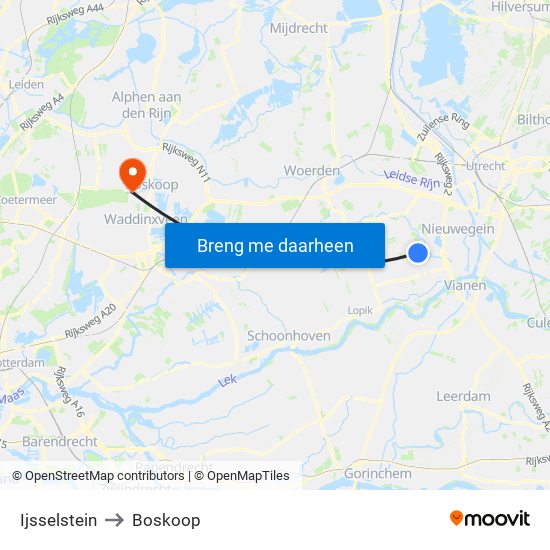 Ijsselstein to Boskoop map