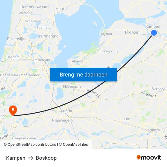 Kampen to Boskoop map