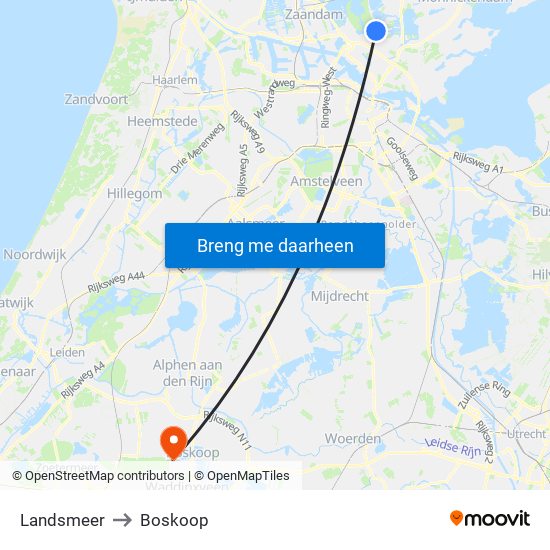 Landsmeer to Boskoop map