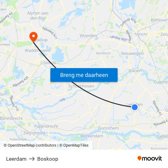 Leerdam to Boskoop map