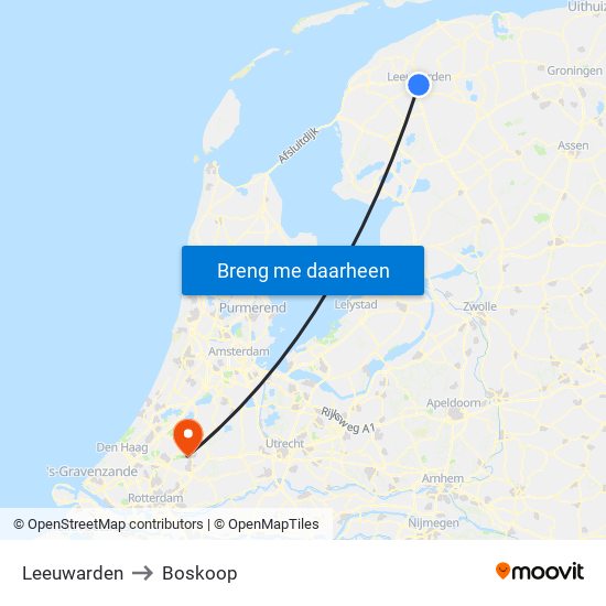 Leeuwarden to Boskoop map