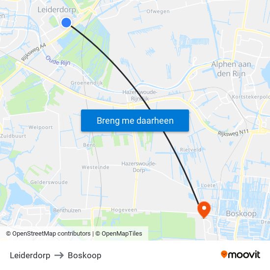 Leiderdorp to Boskoop map