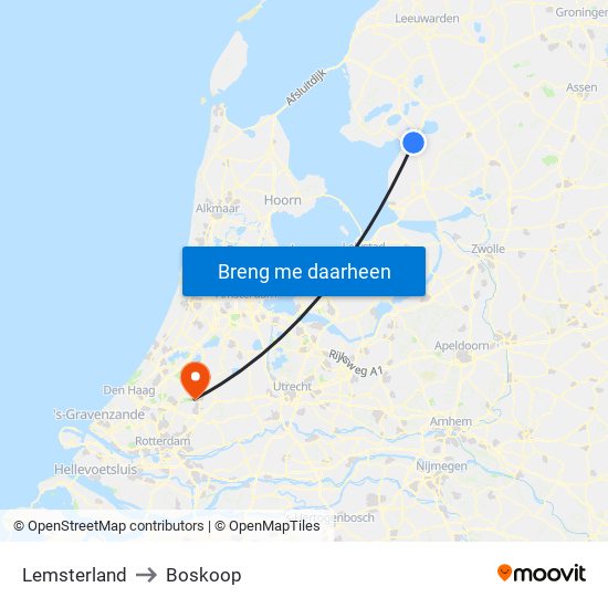 Lemsterland to Boskoop map