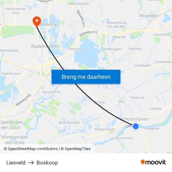 Liesveld to Boskoop map