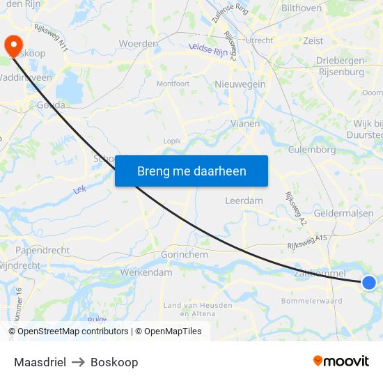 Maasdriel to Boskoop map