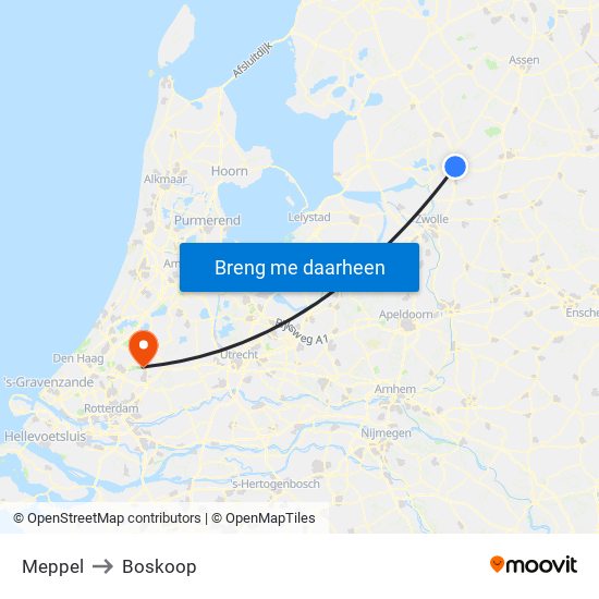 Meppel to Boskoop map