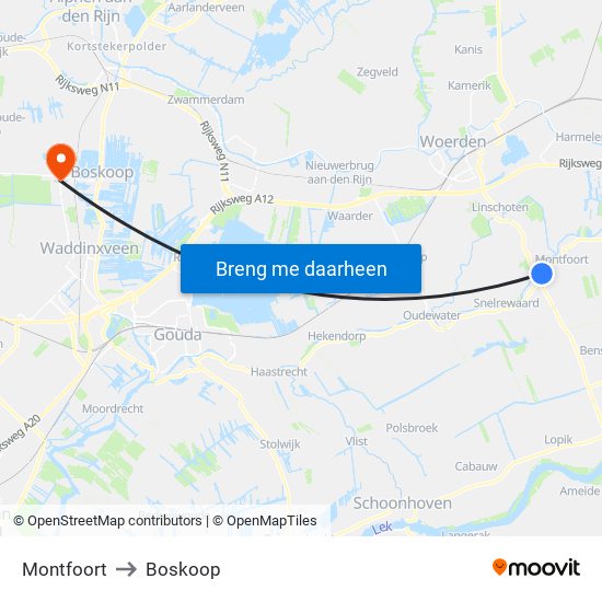 Montfoort to Boskoop map