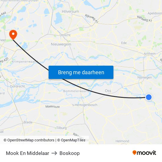 Mook En Middelaar to Boskoop map