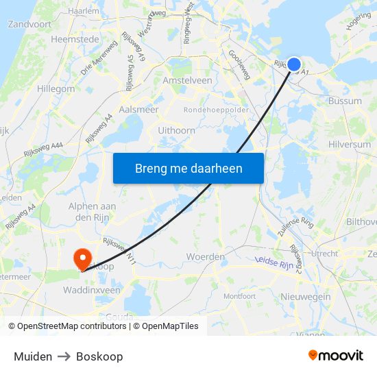 Muiden to Boskoop map