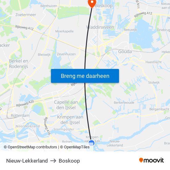 Nieuw-Lekkerland to Boskoop map