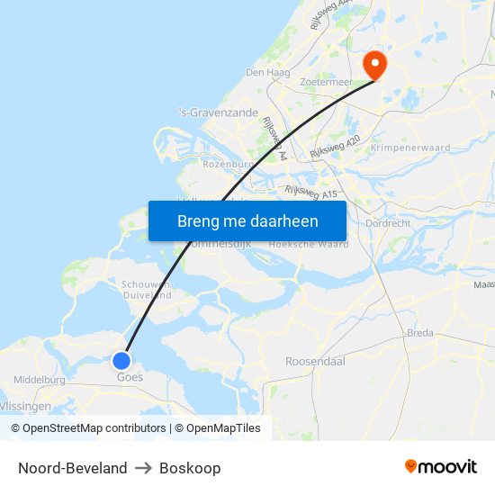 Noord-Beveland to Boskoop map