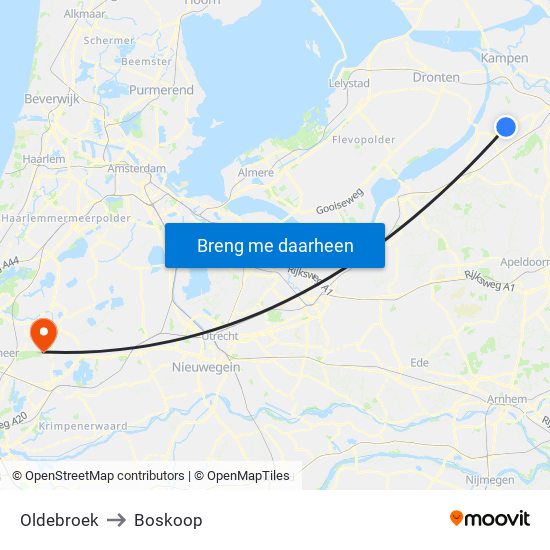 Oldebroek to Boskoop map