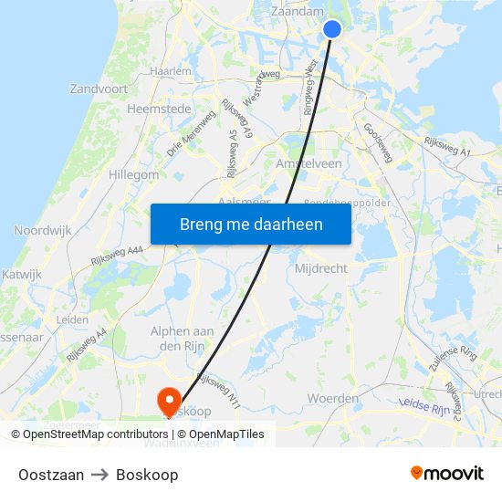 Oostzaan to Boskoop map