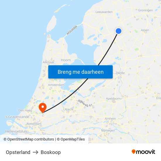 Opsterland to Boskoop map