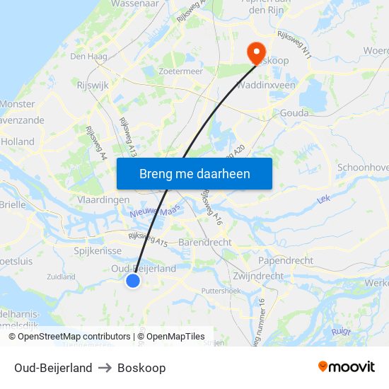 Oud-Beijerland to Boskoop map