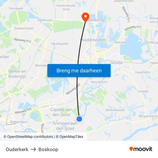 Ouderkerk to Boskoop map