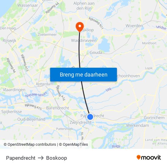 Papendrecht to Boskoop map