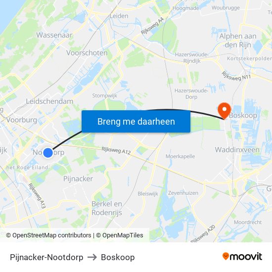 Pijnacker-Nootdorp to Boskoop map